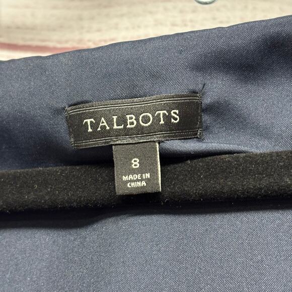 Talbots Petite Navy Twill Sequin Fish Embroidered Sheath Dress size 8 - Picture 4 of 9